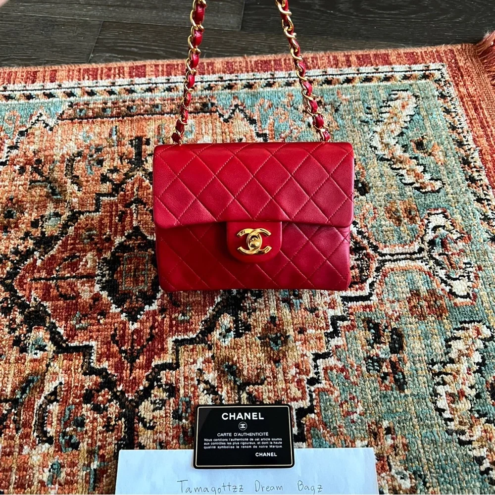 Chanel Classic Vintage Mini Red Square Flap Bag - Picture 3 of 11